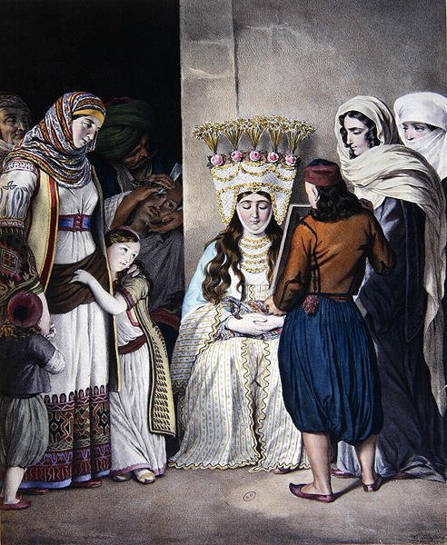 Grecki prawosławny ślub w Atenach (ok.1825) (kolor lito) autorstwa Dupre Dupre