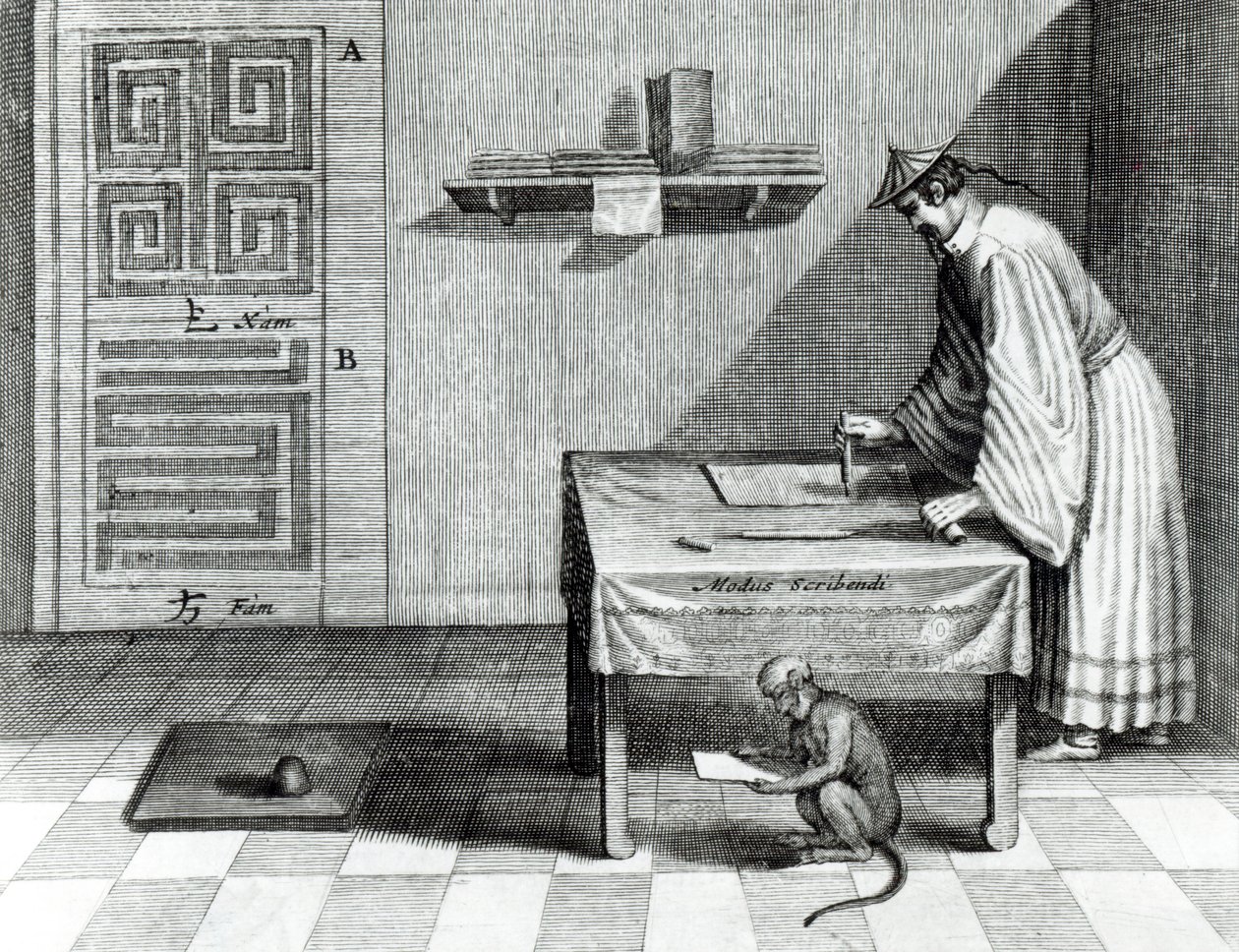 Chiński skryba, z „Chiny ilustrowane” Athanasius Kircher (1601-80) 1667 autorstwa Dutch School
