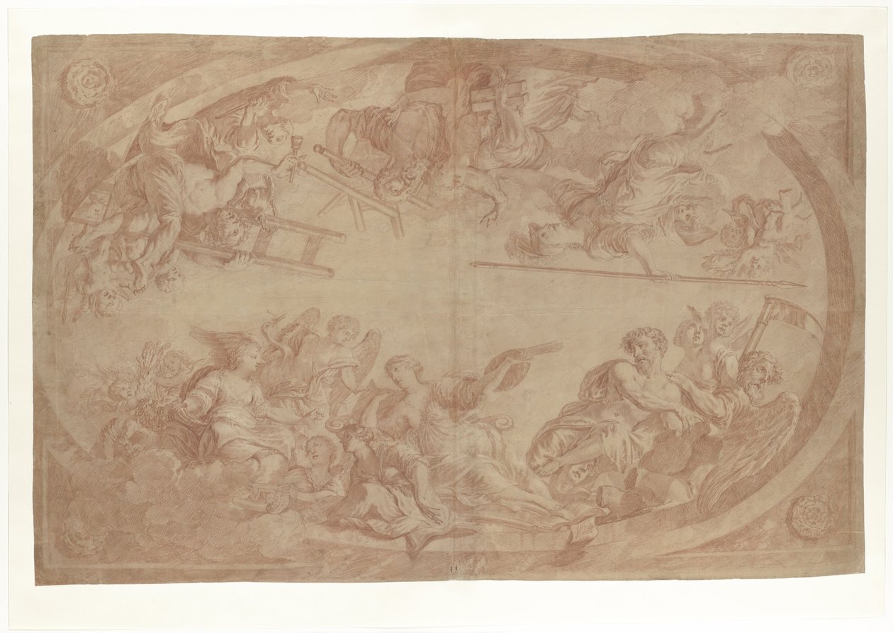Alegoria wydzielenia artystów z cechu haskiego św. Łukasza, 1686 (rysunek) autorstwa Dutch School