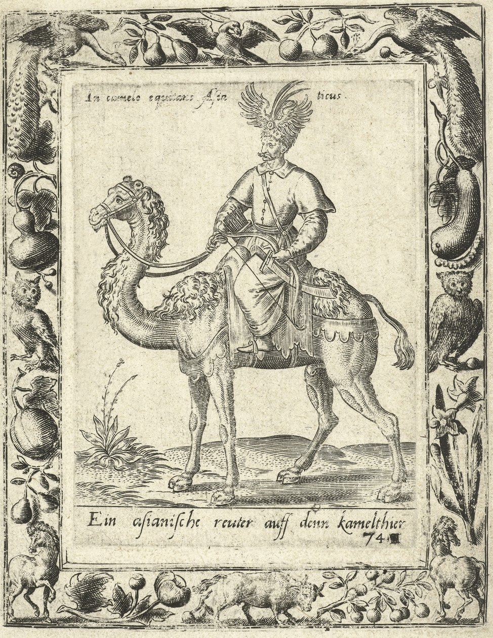 Arabian Hunter na wielbłądzie, pub. 1577 autorstwa Dutch School