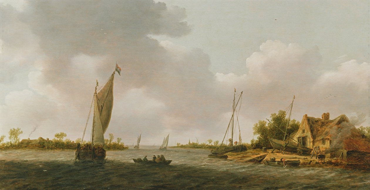 Łodzie w ujściu rzeki autorstwa Dutch School