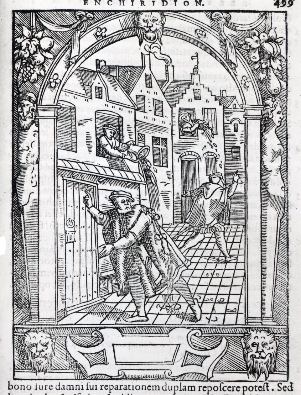 Opróżnianie nocników, ilustracja z „Praxis rerum crimeium” Joose de Damhoudera, 1554 autorstwa Dutch School
