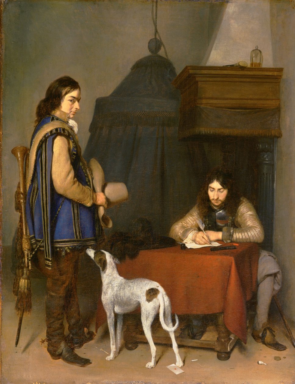 Oficer piszący list z trębaczem autorstwa Gerard ter Borch