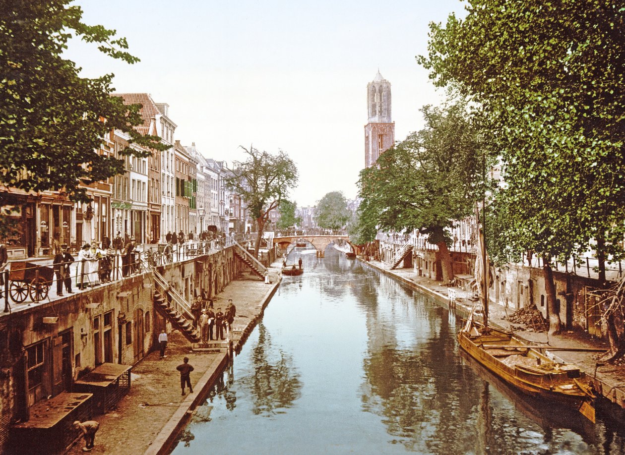 Widok z widokiem na Oudegracht w Utrechcie, 1890-1900 autorstwa Dutch Photographer