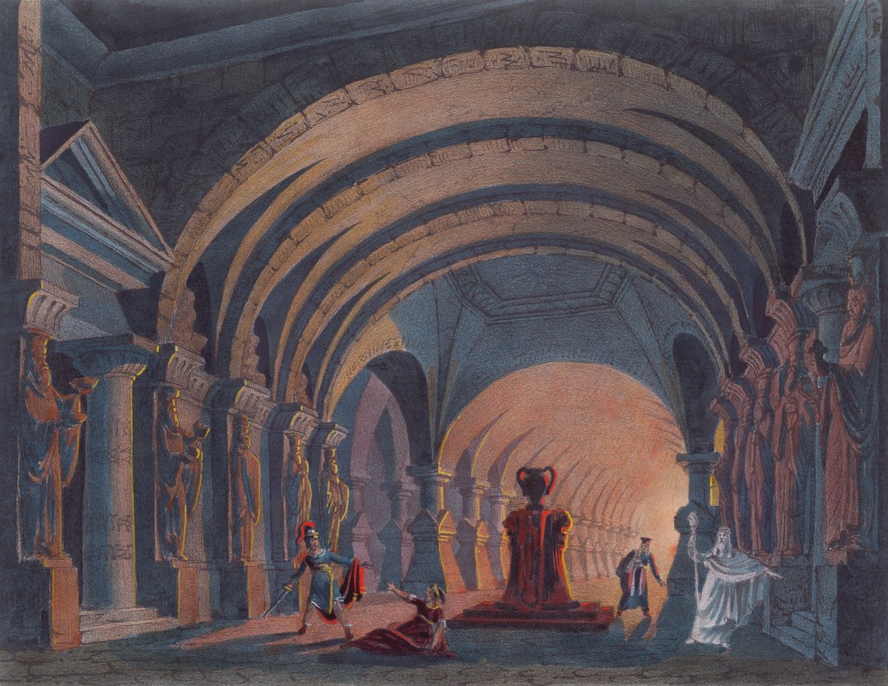 4 Akt Semiramidy Rossiniego, opublikowany w książce o scenografii w Amsterdamie w 1845 r. autorstwa Dutch School