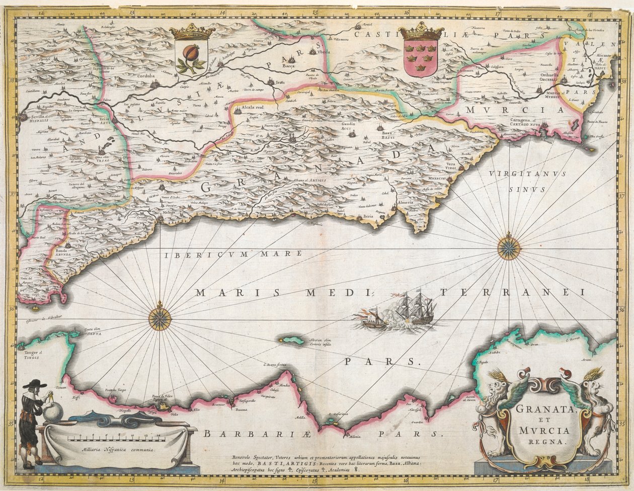 XVII-wieczna mapa regionów Granady i Murcji w Hiszpanii autorstwa Dutch School