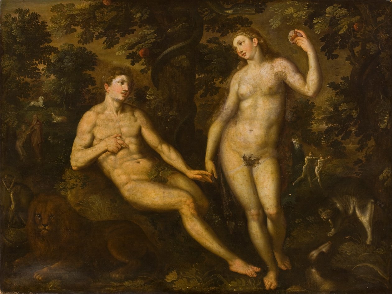 Adam i Ewa w ogrodzie Eden, ok. 1590-1610 autorstwa Dutch School
