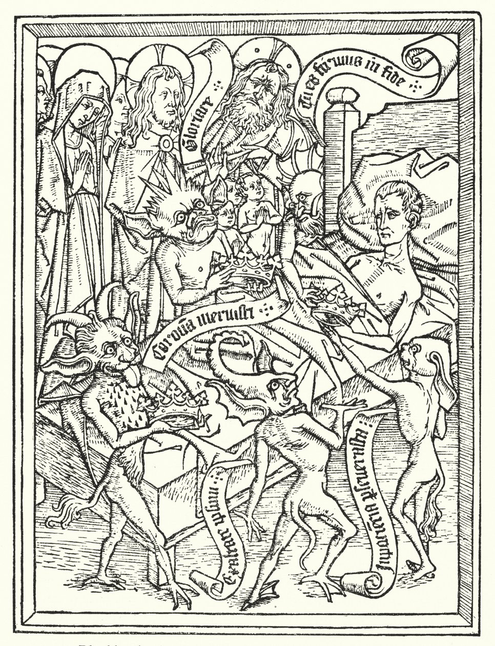 Blockbook Ars Moriendi, wydrukowany około 1460 r. w Niderlandach przez nieznanego autora (litografia) autorstwa Dutch School