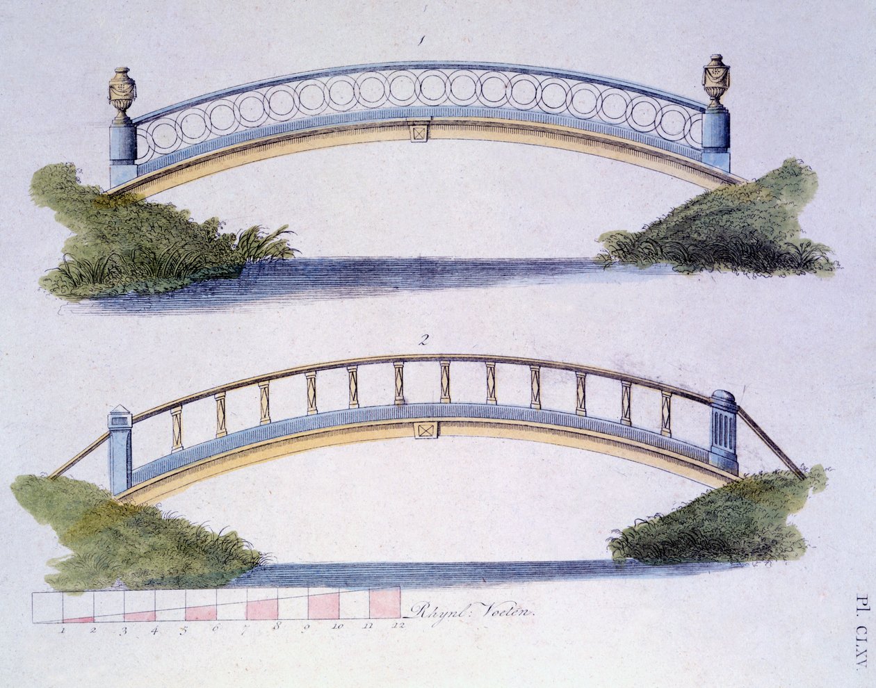Projekty mostów z Magazine of Garden Gems autorstwa G. van Laara, opublikowane 1802 autorstwa Dutch School