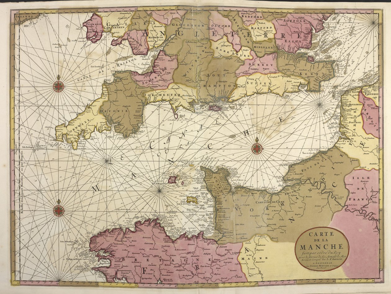 Carte de la Manche. Mapa pokazująca kanał w języku angielskim autorstwa Dutch School