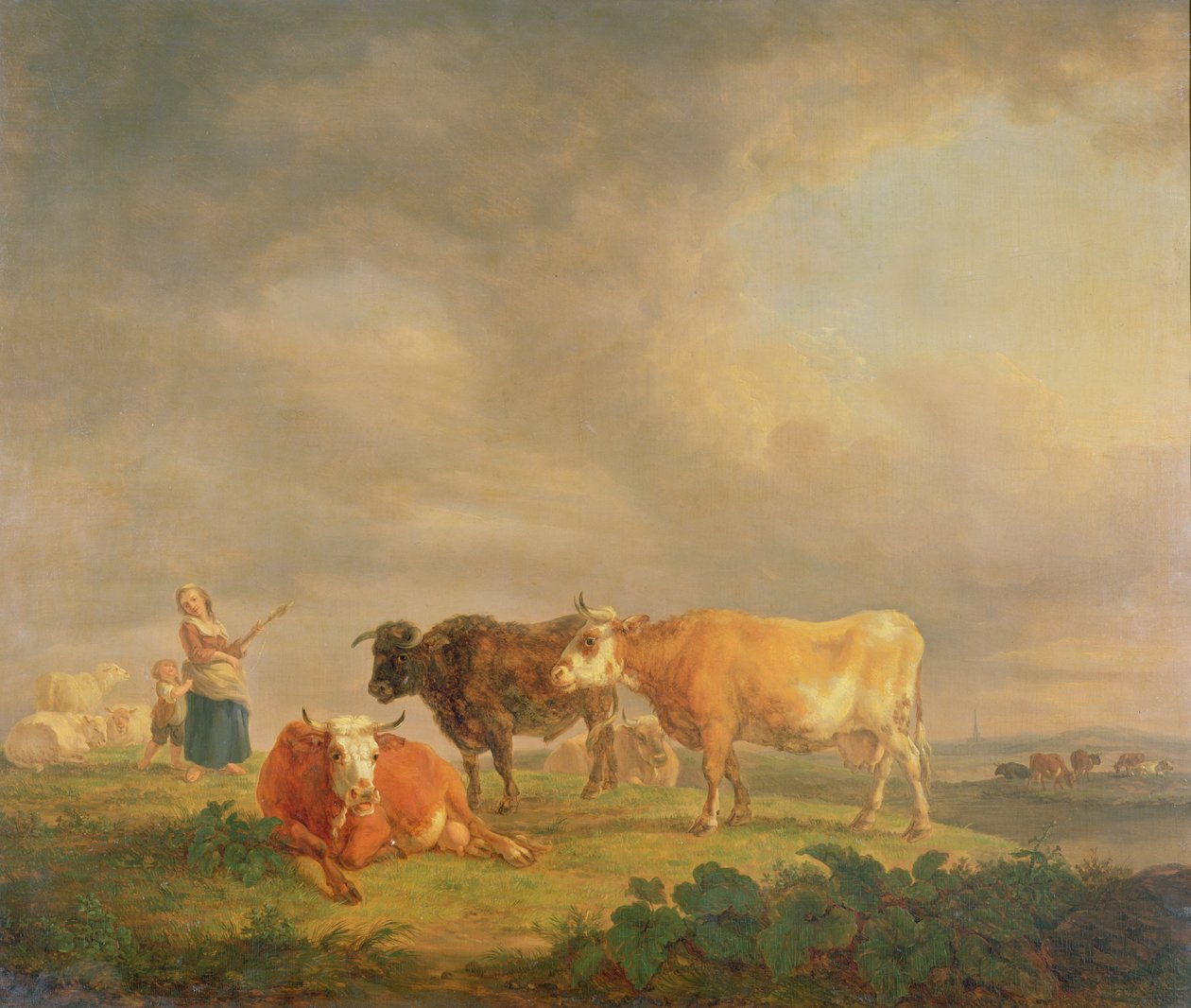 Bydło wypasane w krajobrazie, ok. 1820 (panel) autorstwa Dutch School