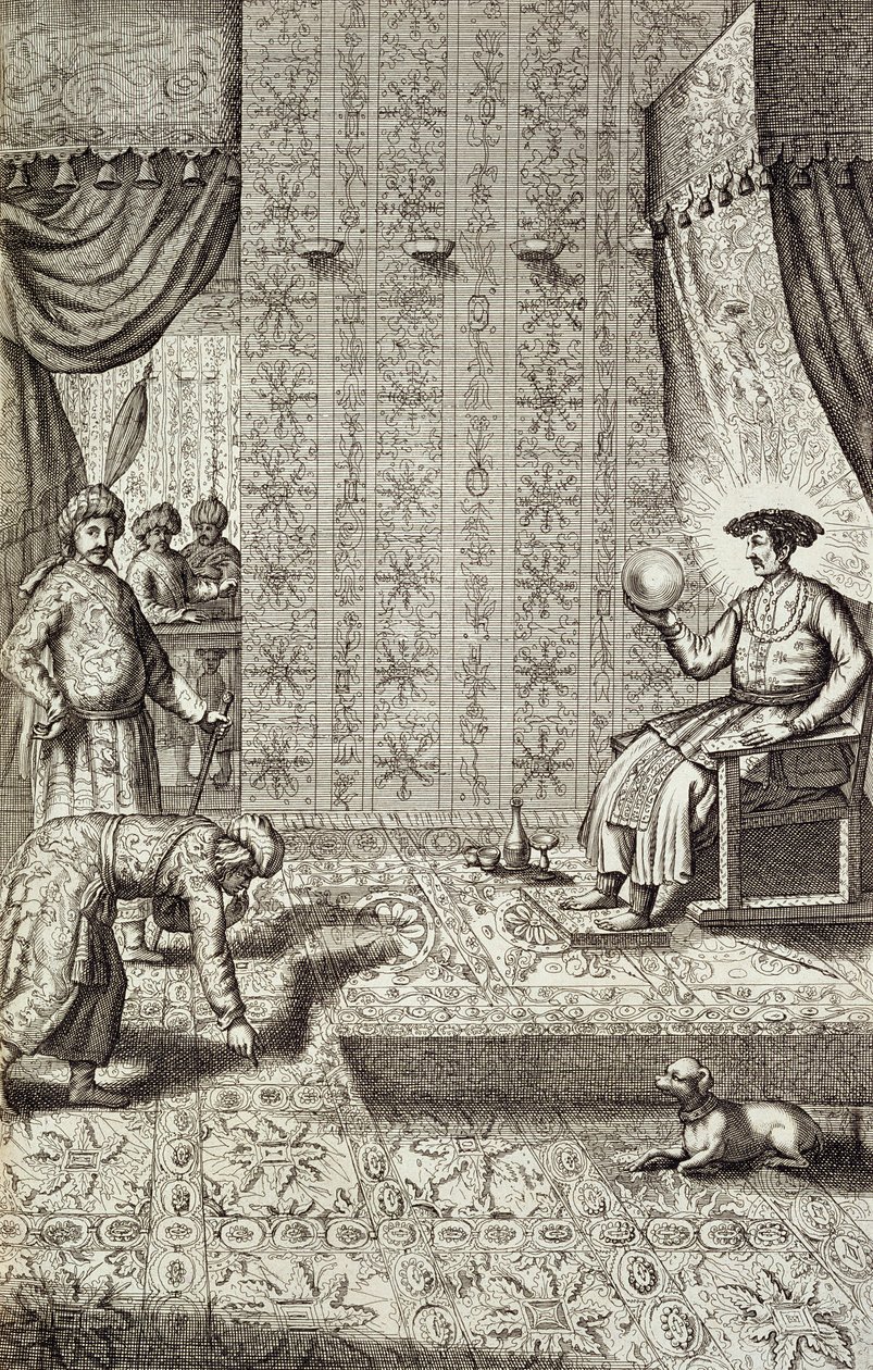 Ambasadorzy chińscy przy władcy indyjskim, z Chin Ilustrowany przez Athanasius Kircher (1601-80) 1667 autorstwa Dutch School
