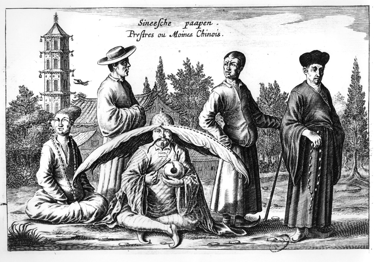 Chińscy kapłani i mnisi z Chin Ilustrowane przez Athanasius Kircher (1601-80) autorstwa Dutch School