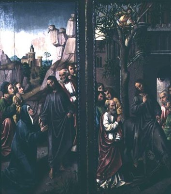 Chrystus żegna się ze swoją matką; Wjazd Chrystusa do Jerozolimy, ok. 1500 autorstwa Dutch School