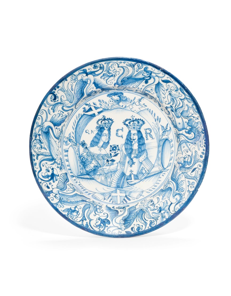 Delft niebiesko-biała królewska podwójna ładowarka portretowa, ok. 1662-85 autorstwa Dutch School