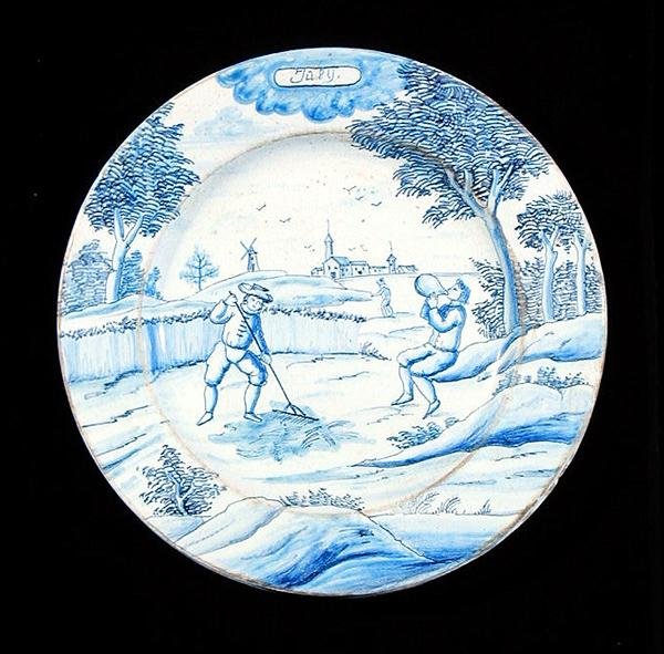 Tabliczka Delftware przedstawiająca miesiąc lipiec (ceramika glazurowana cyną) autorstwa Dutch School