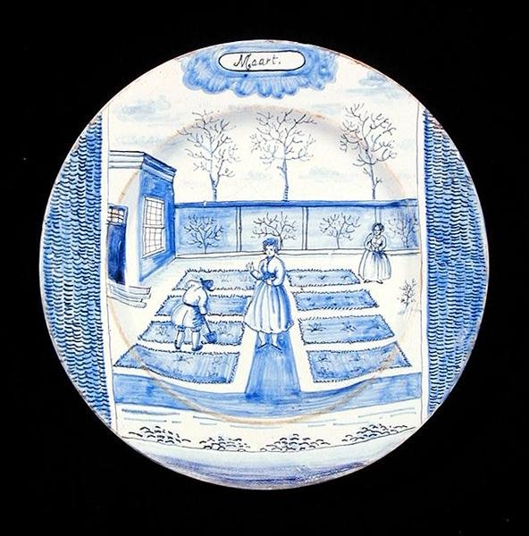 Tabliczka Delftware przedstawiająca miesiąc marzec (ceramika glazurowana cyną) autorstwa Dutch School