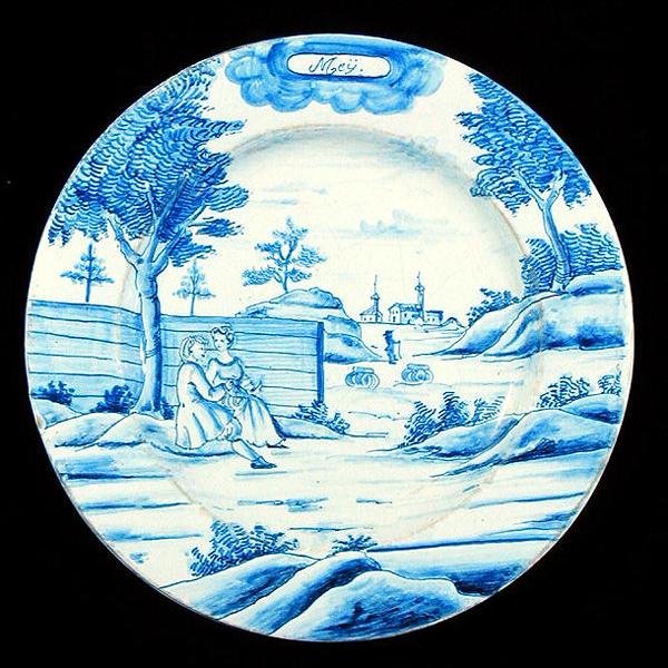 Tabliczka Delftware przedstawiająca miesiąc maj (ceramika glazurowana cyną) autorstwa Dutch School
