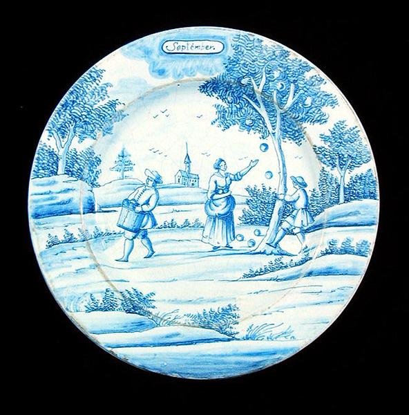Tabliczka Delftware przedstawiająca miesiąc wrzesień (ceramika glazurowana cyną) autorstwa Dutch School