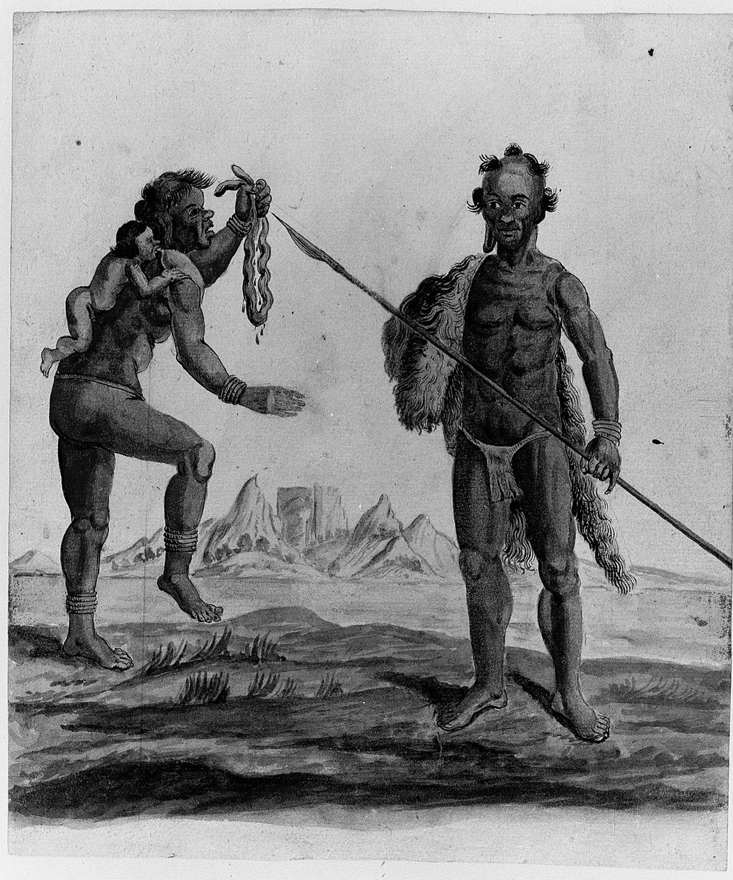 Rysunek z albumu rdzennych mieszkańców Brazylii, Afryki, Persji i Indii Wschodnich (w/c na papierze) (patrz także 1814662-5) autorstwa Dutch School