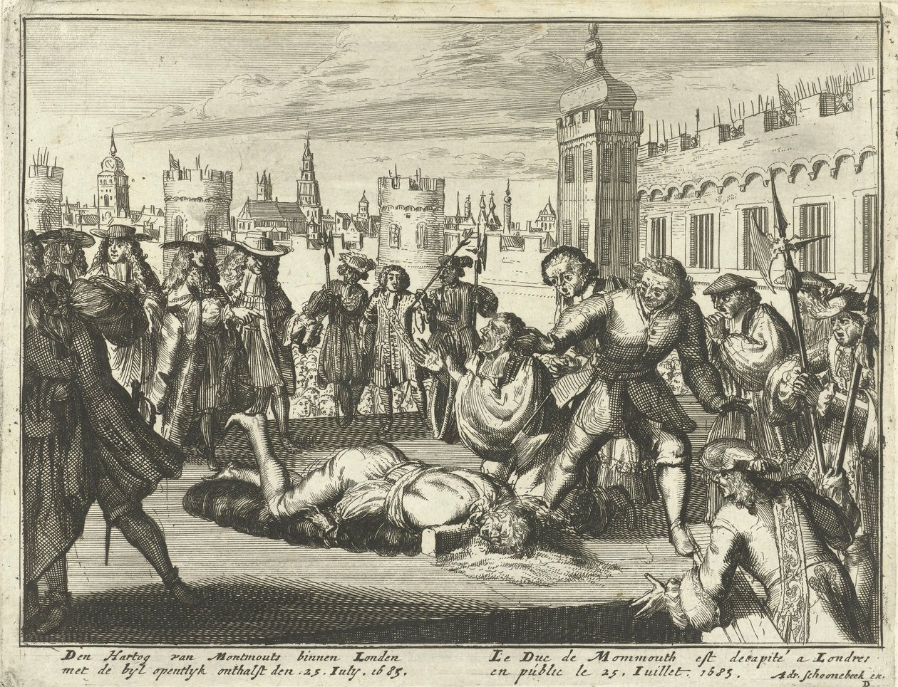 Egzekucja księcia Monmouth, 15 lipca 1685 akwaforta. autorstwa Dutch School