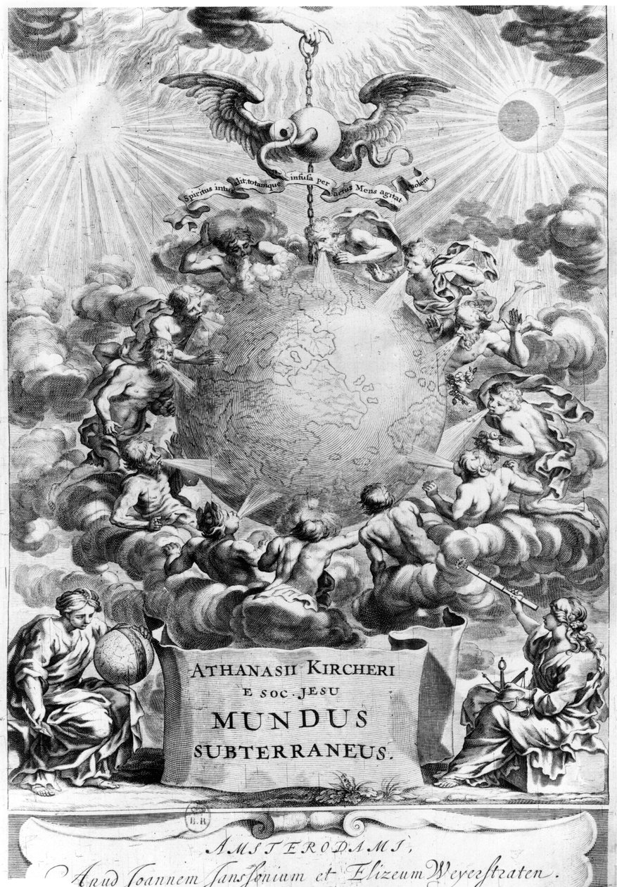 Frontyspis Mundus Subterraneus autorstwa Athanasius Kircher (1602-80) 1664, Amsterdam autorstwa Dutch School