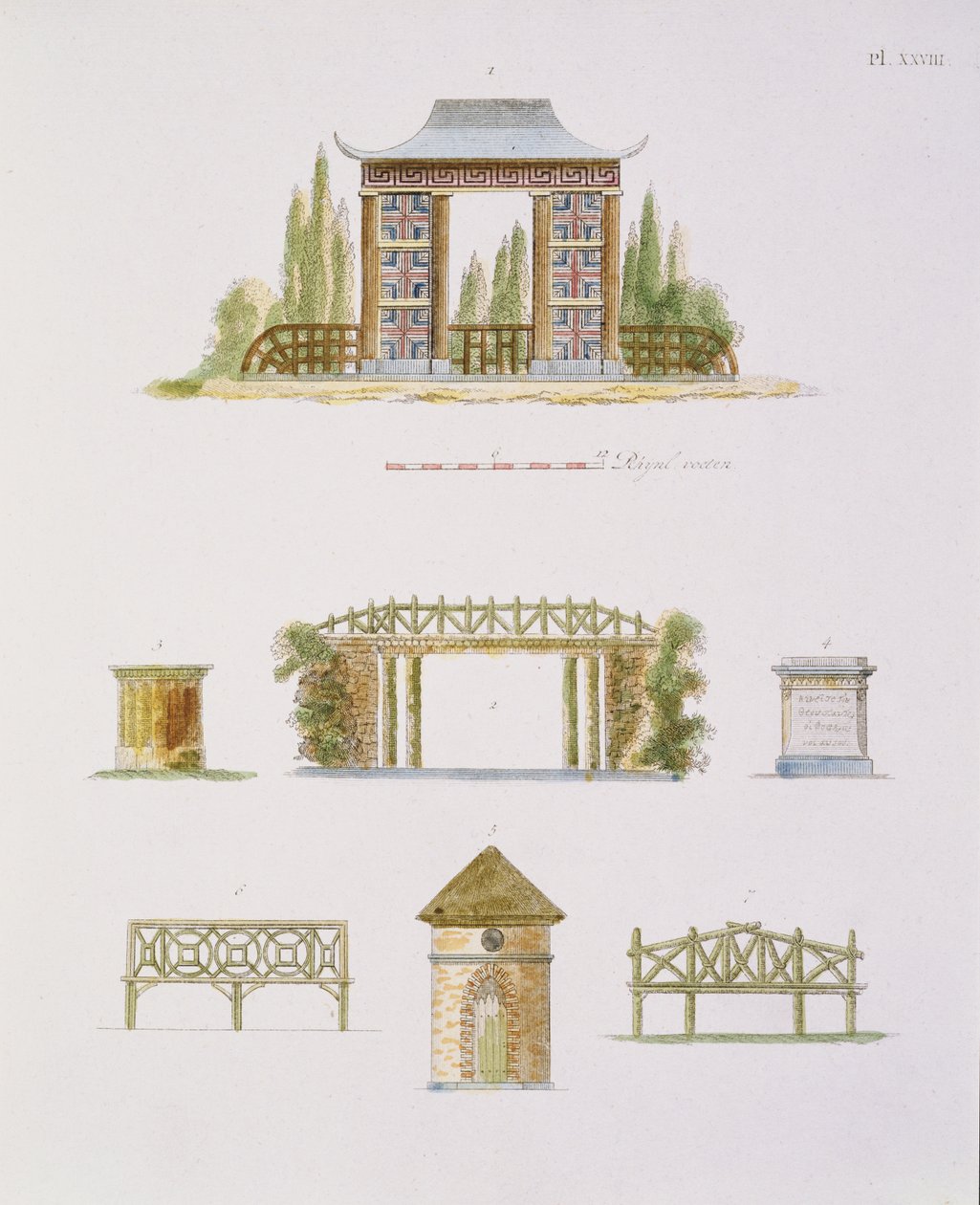 Dekoracje ogrodowe, z Magazine of Garden Gems, G. van Laar, opublikowane 1802 (patrz także 172967) autorstwa Dutch School