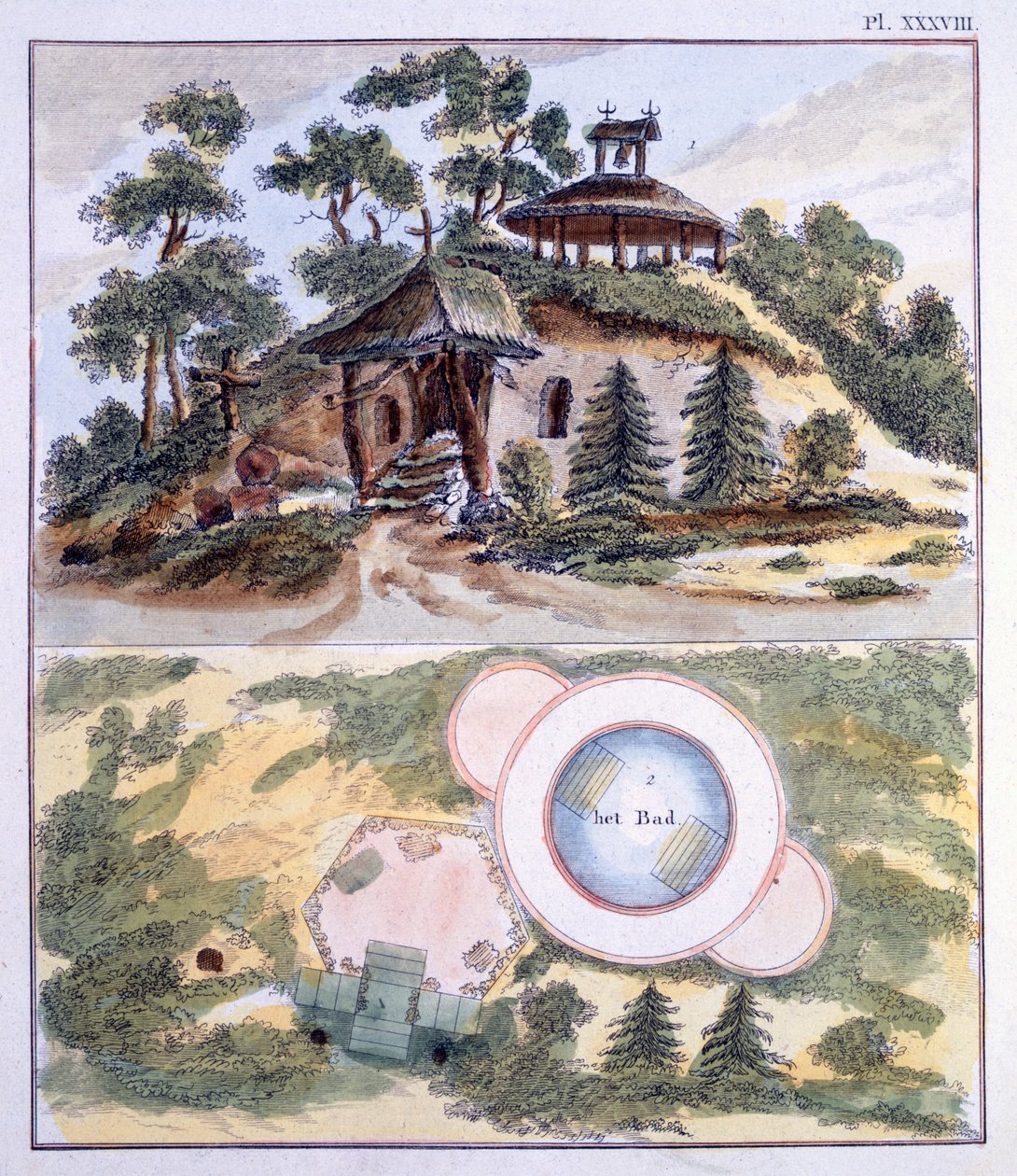 Dekoracje ogrodowe, z Magazine of Garden Gems G. van Laara, opublikowane 1802 autorstwa Dutch School