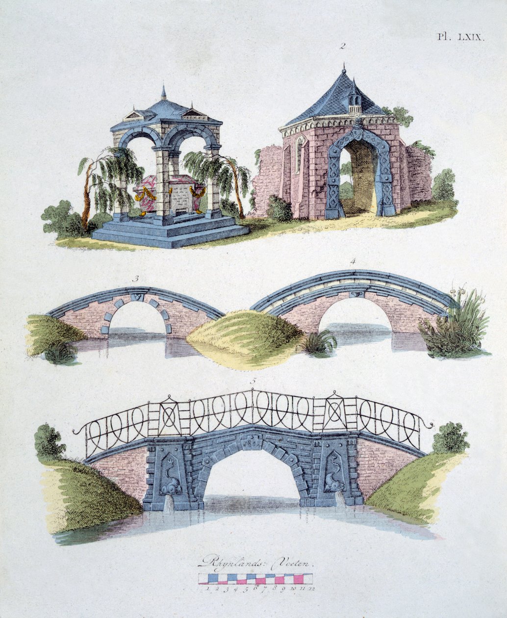 Dekoracje ogrodowe, z Magazine of Garden Gems G. van Laara, opublikowane 1802 autorstwa Dutch School