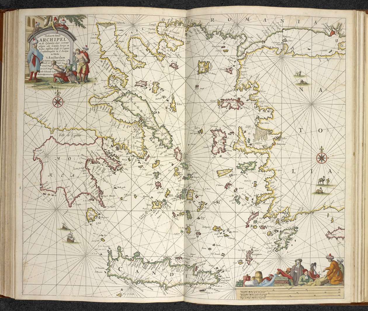 Grecja, Kreta i Turcja, z „Wielkiego nowego rozszerzonego atlasu morskiego lub wodnego świata. Pokazuje w westchnieniu wszystkie morskie wybrzeża ziemi...”, Claas Jansz Vooght autorstwa Dutch School