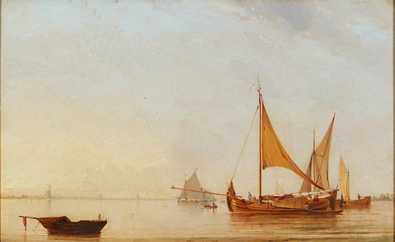 Harboring Boats at Dawn (olej na pokładzie) autorstwa Dutch School