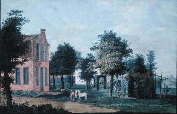 Łowcy w ogrodzie, ok. 1770 (gwasz na papierze) autorstwa Dutch School