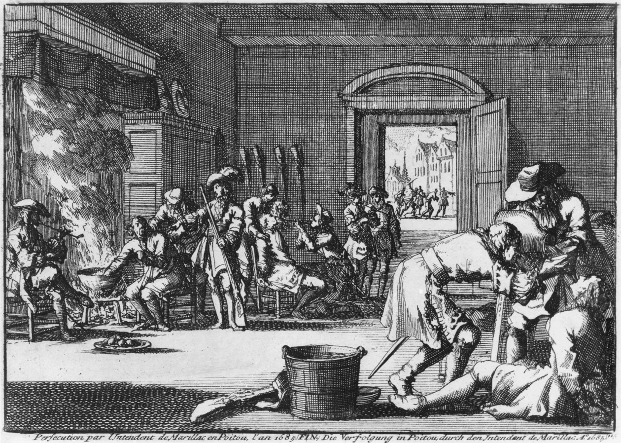 Intendent de Marillac prześladujący protestantów w Poitou w 1685, 1686 autorstwa Dutch School