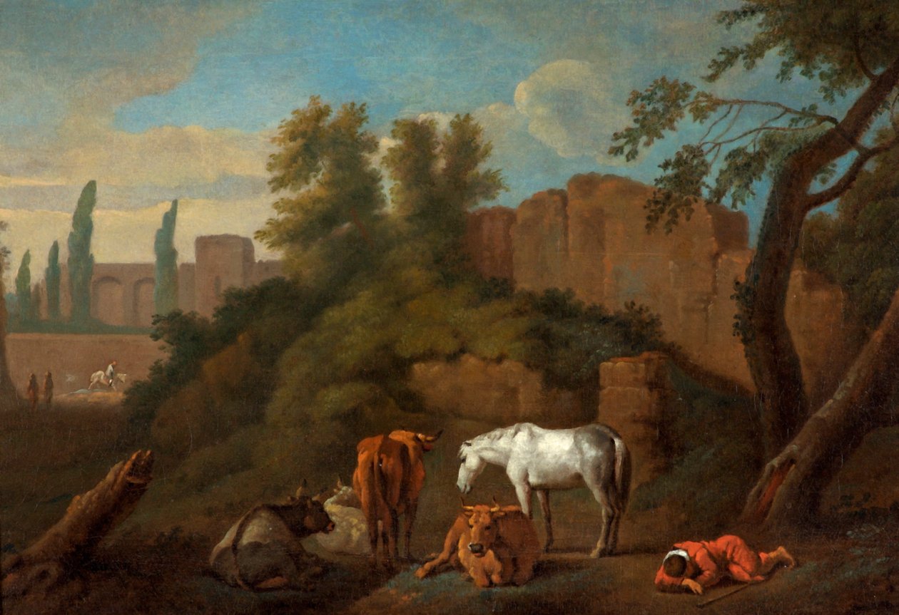 Pejzaż ze śpiącym chłopcem, ok.1650 autorstwa Dutch School