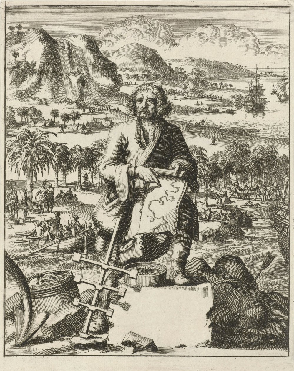Lądowanie Louisa Hennepina w Ameryce Północnej, wyd. 1688 grawerowanie. autorstwa Dutch School