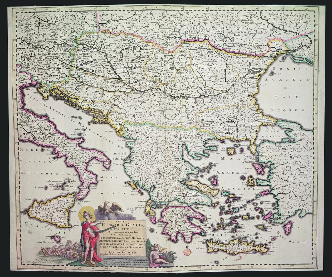 Mapa Grecji, Węgier i krajów sąsiednich (ręcznie kolorowe grawerowanie) autorstwa Dutch School