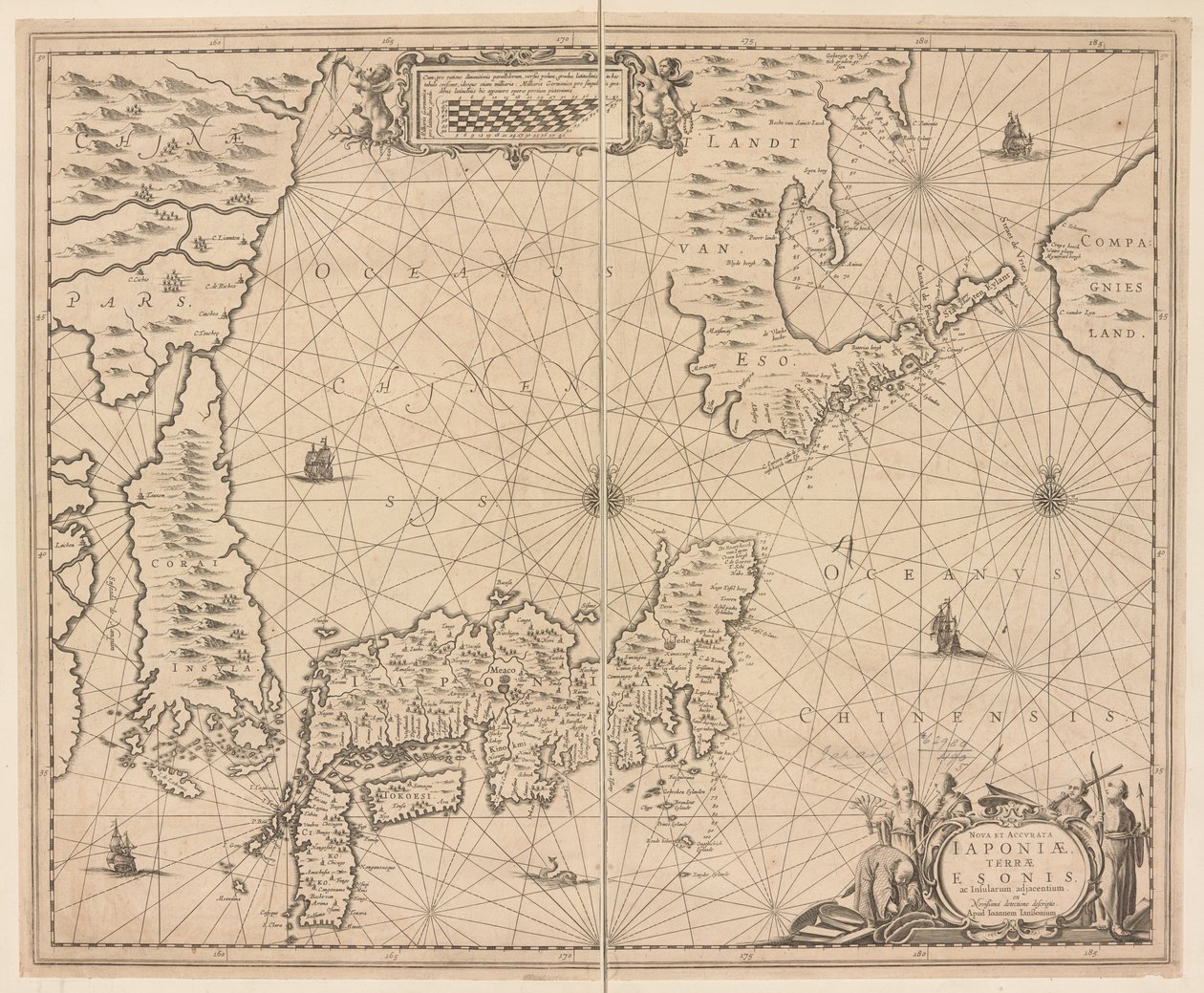 Mapa Japonii, nowy i dokładny opis Japonii, krainy Eson i sąsiednich wysp z Snowy Discovery autorstwa Dutch School