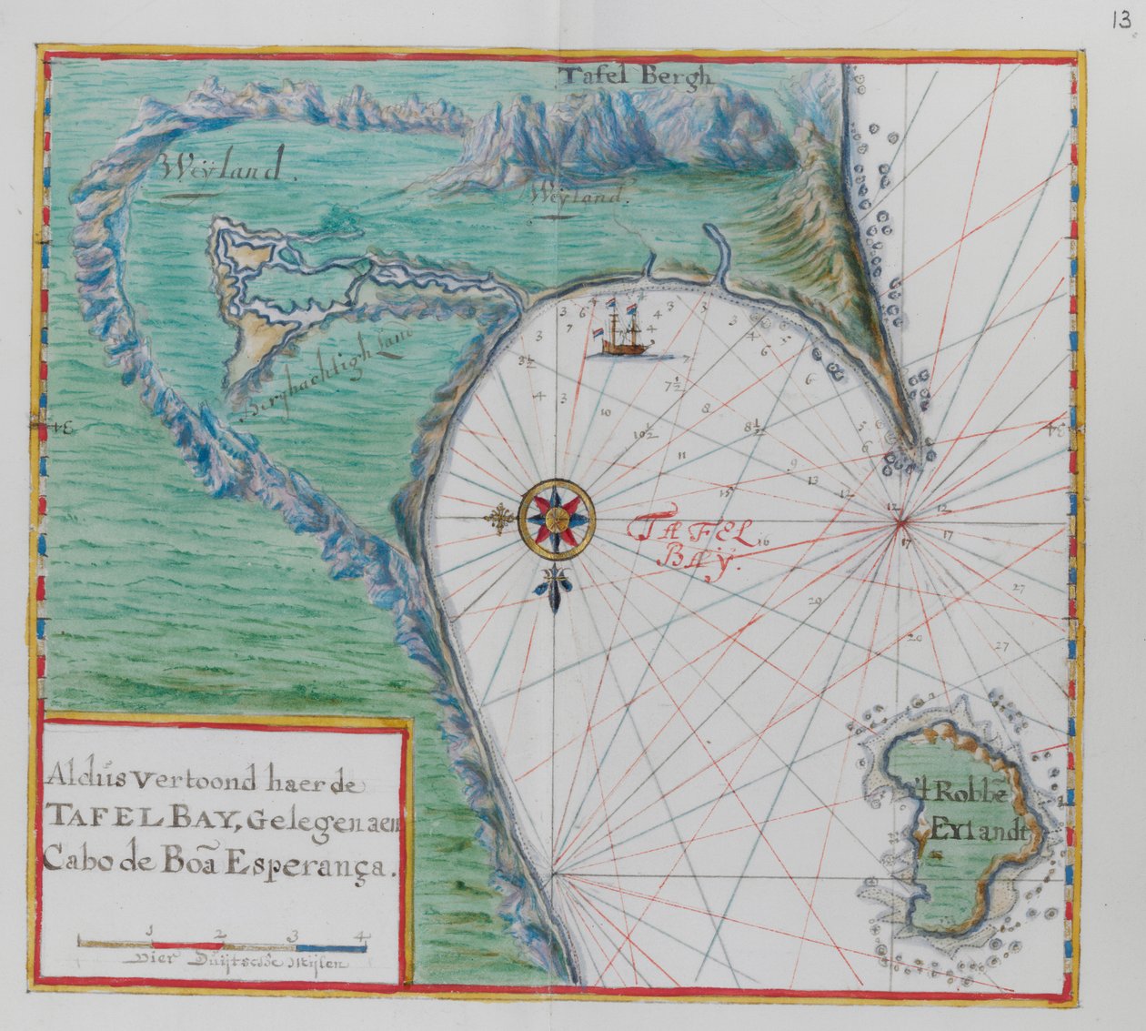 Mapa Przylądka Dobrej Nadziei. Zatoka Stołowa, Republika Południowej Afryki. autorstwa Dutch School