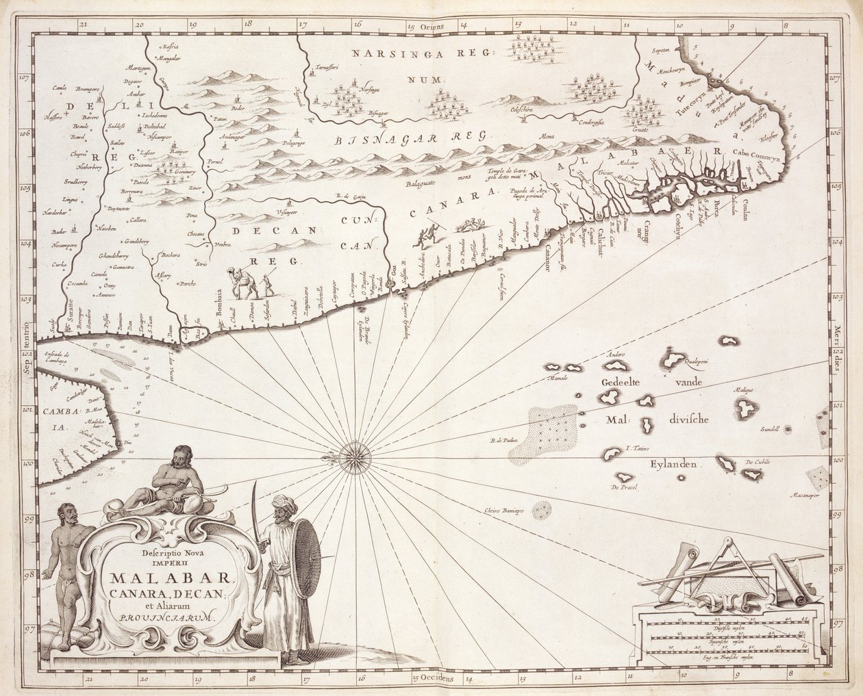 Mapa wybrzeża Malabar, Indie Wschodnie, 1672 autorstwa Dutch School