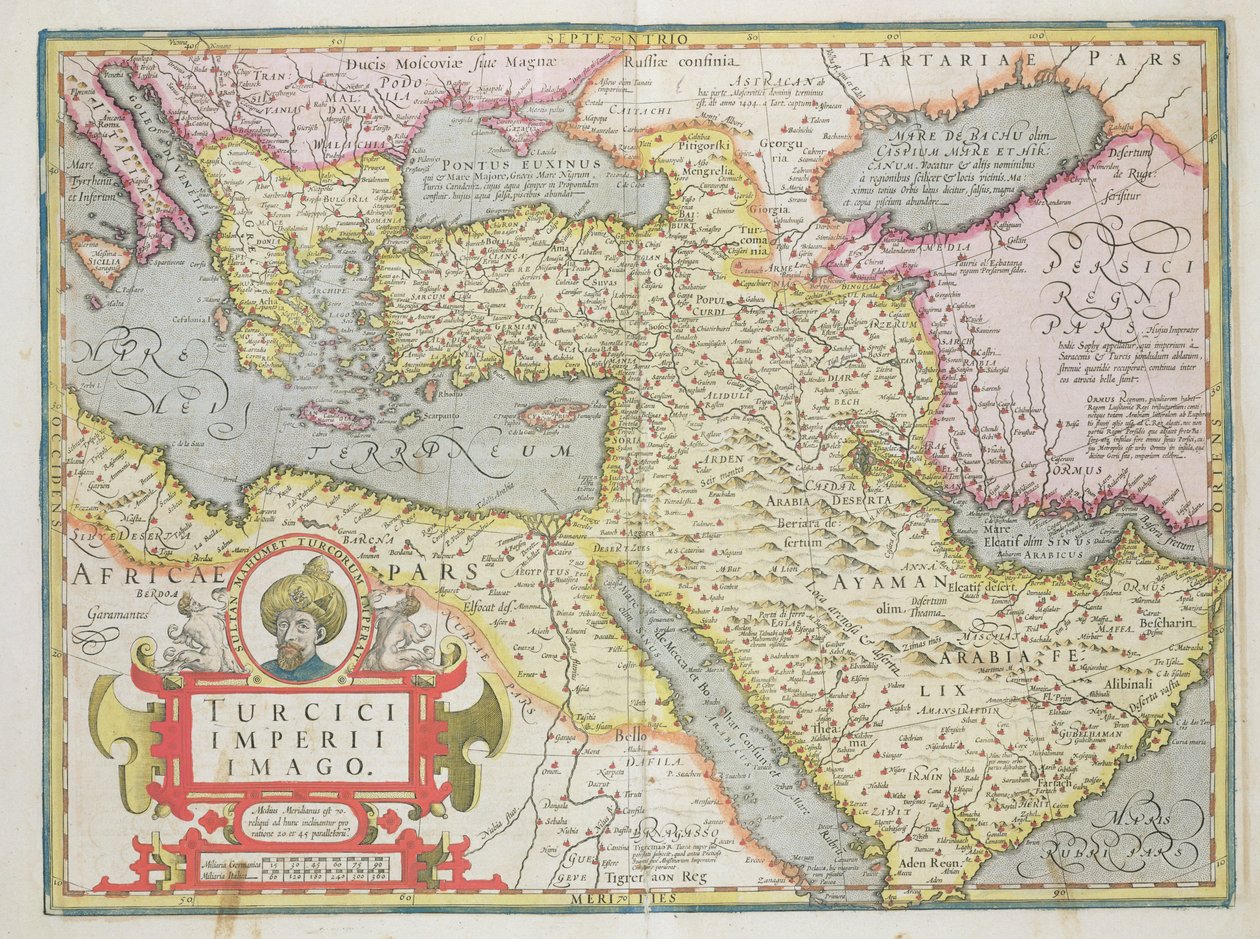 Mapa Imperium Tureckiego z publikacji Mercator Atlas. Jodocus Hondius (1563-1612) Amsterdam, 1606 autorstwa Dutch School