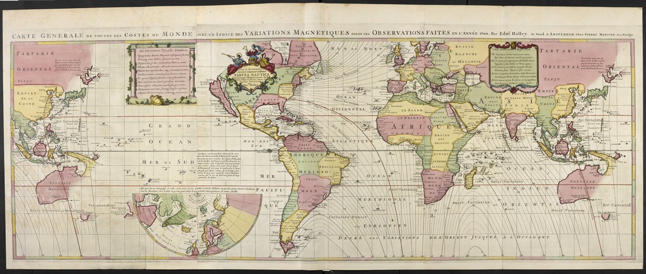 Mapa świata z odchyleniami magnetycznymi autorstwa Dutch School