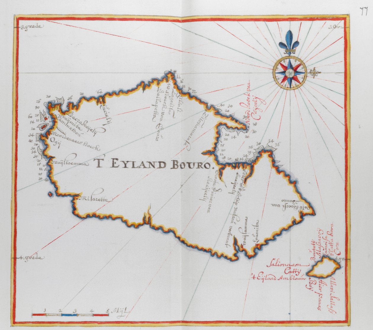 Mapa wyspy Bouro, Indonezja. autorstwa Dutch School