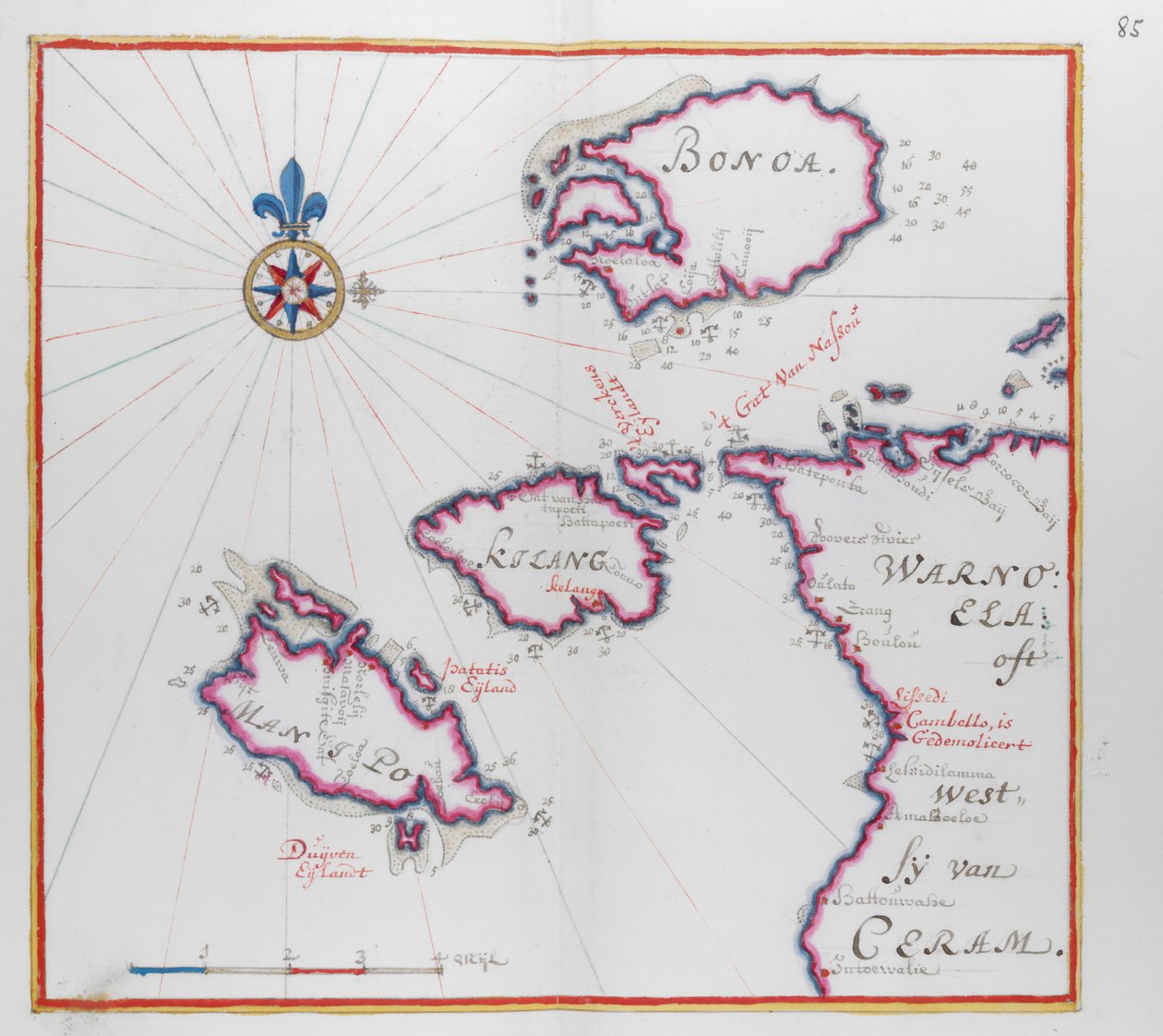 Mapa przedstawiająca część wyspy Ceram (Seram) i Bonoa (Boano Island) oraz Kelang i Manipa. autorstwa Dutch School