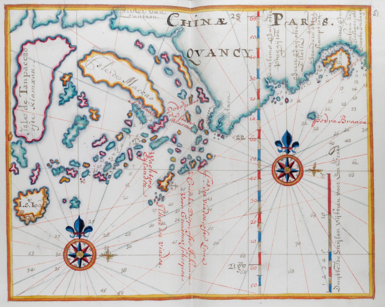 Mapa przedstawiająca część wybrzeża Chin i wyspy. autorstwa Dutch School