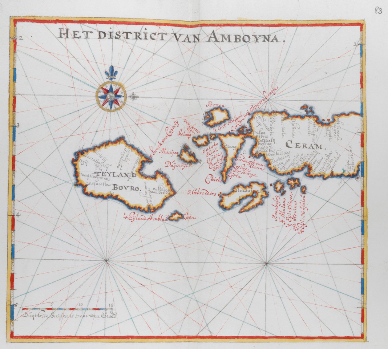 Mapa przedstawiająca wyspy Bouro i Ceram (Seram), Indonezja. autorstwa Dutch School