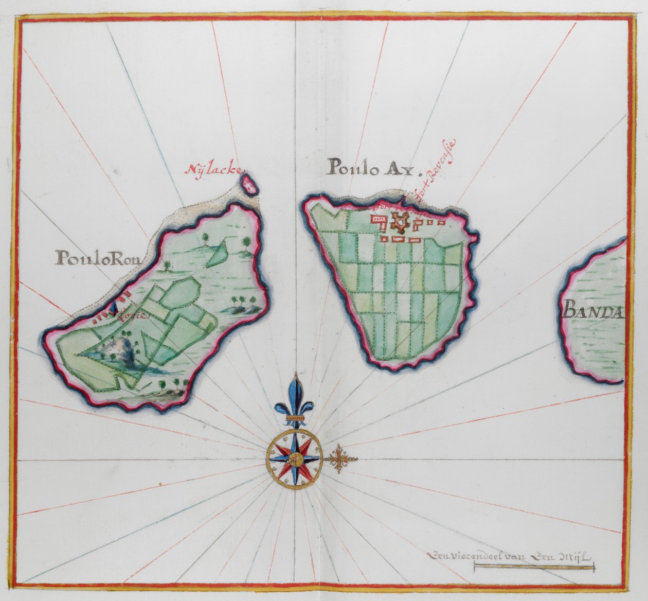 Mapa przedstawiająca dwie wyspy Banda. autorstwa Dutch School