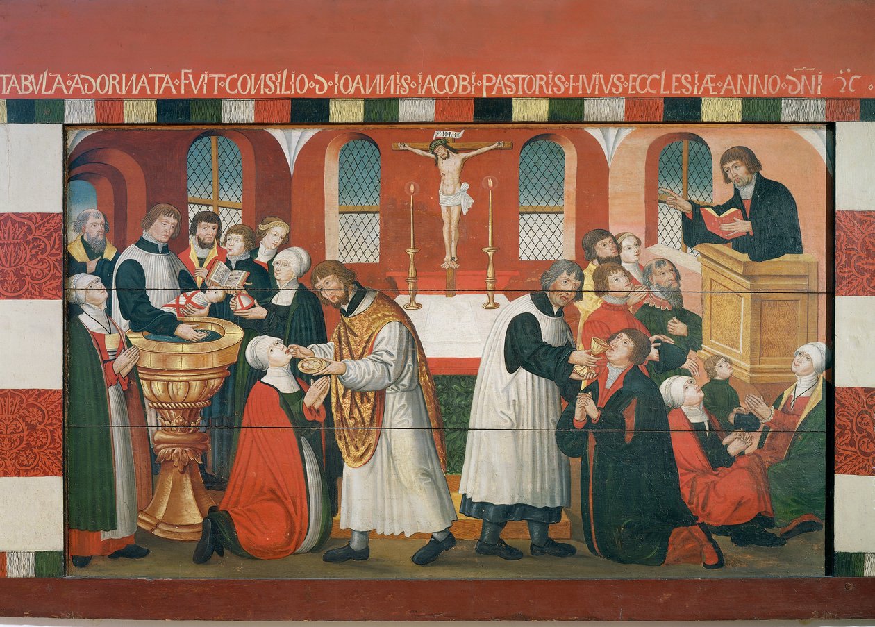 Głoszenie Marcina Lutra, fragment ołtarza kościoła w Torslunde autorstwa Dutch School