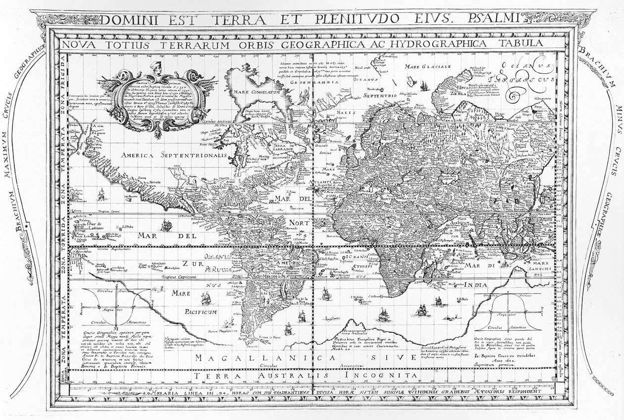 Nowa mapa świata i mapa hydrograficzna, 1642 r autorstwa Dutch School