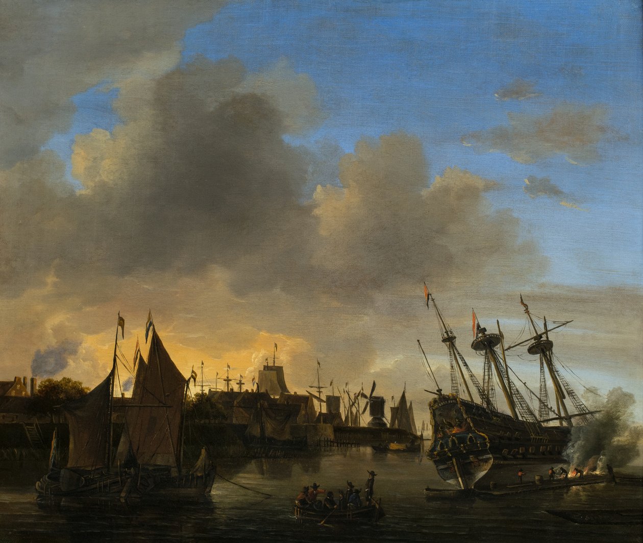 Liczne statki w holenderskim porcie autorstwa Dutch School
