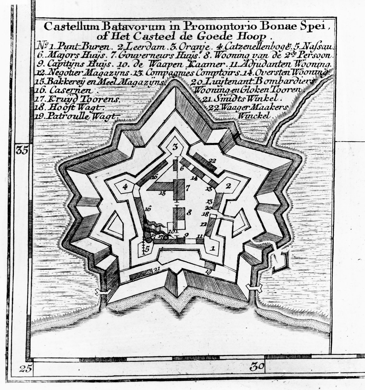 Plan Zamku Batawskiego, Przylądek Dobrej Nadziei ok. 1803-1806 autorstwa Dutch School